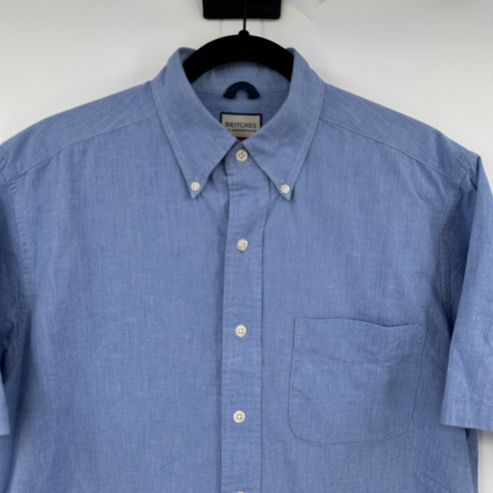 BRITCHES OF GEORGETOWNE‎ Mens Blue Short Sleeve Button Down Shirt Size Medium